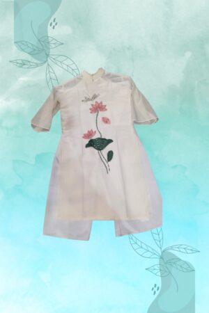 Áo dài cho bé gái tơ óng đỏ, trắng kết bông nổi ADTE001 5 Ante002